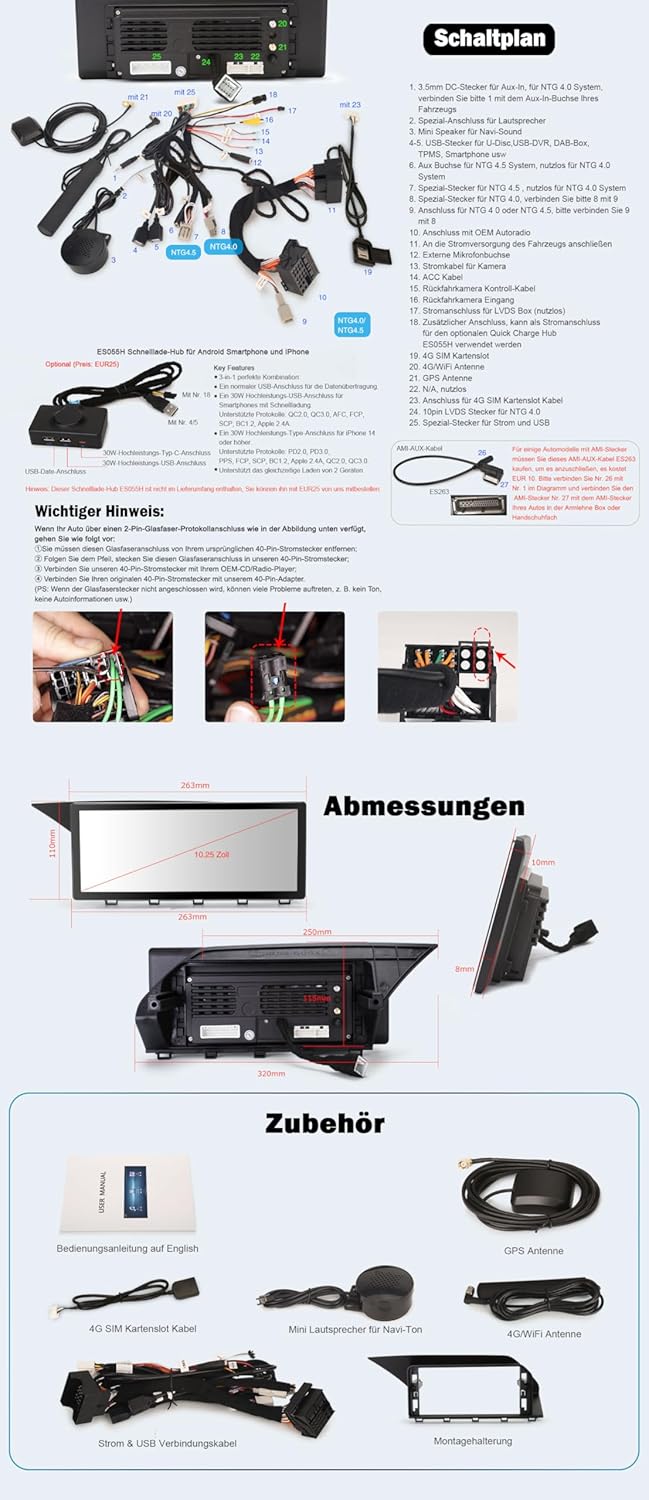 Erisin 10.25 Zoll 8-Kern 4GB+64GB Android 12 Autoradio GPS Navi für Mercedes-Benz GLK-Class X204 (20