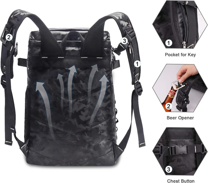 Upeelife Kühlrucksack 30L mit Picknickdeck Befestigungsband, Wasserdichter Picknickrucksack Kühltasc