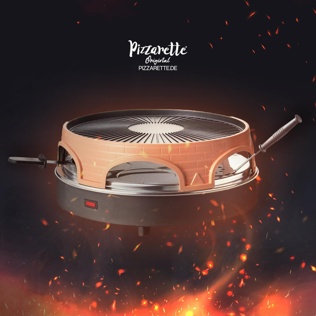 Emerio Pizzaofen, PIZZARETTE das Original, 3 in 1 Pizza-Raclette-Grill, patentiertes Design, für Min