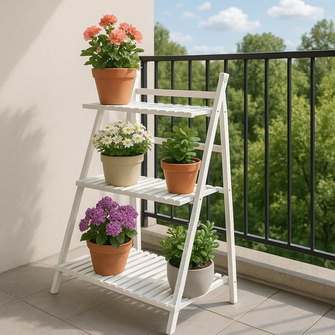 Cocoarm Blumentreppe Weiss Draussen Blumenregal Pflanzenregal Balkon Pflanzentreppe 3 Ebenen Blumens