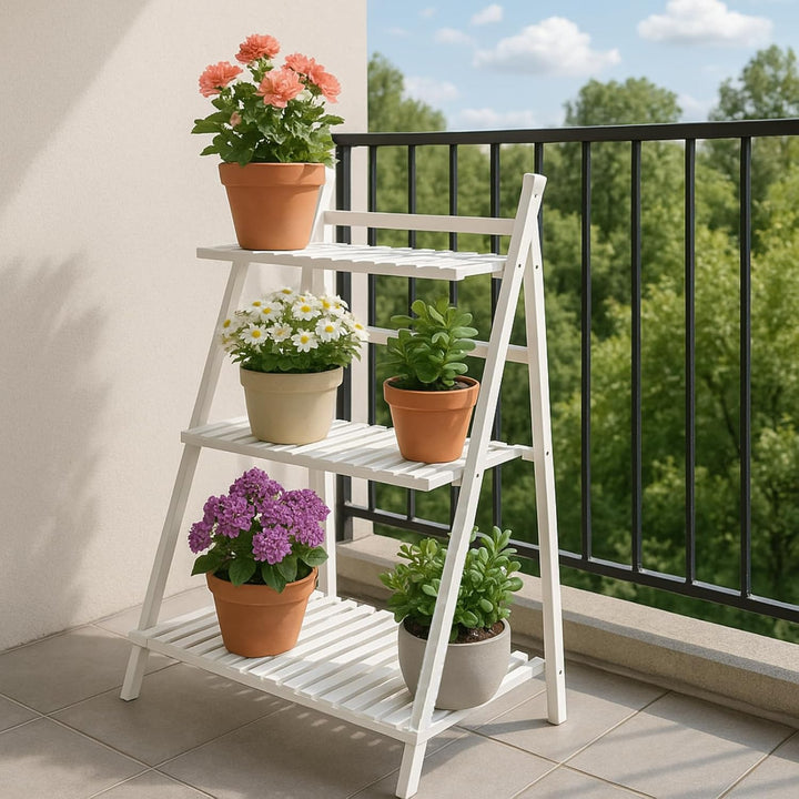 Cocoarm Blumentreppe Weiss Draussen Blumenregal Pflanzenregal Balkon Pflanzentreppe 3 Ebenen Blumens