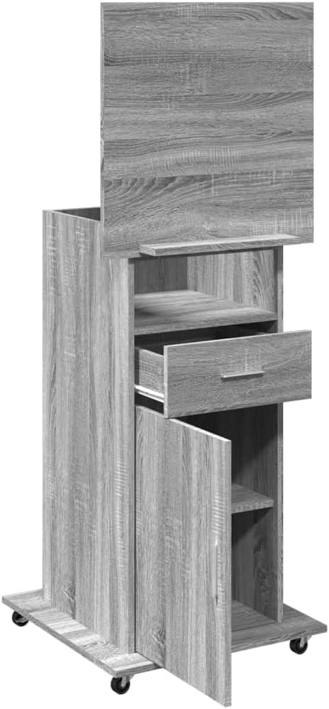 vidaXL Rednerpult mit Rollen &amp; Schublade Grau Sonoma 55x55x107 cm Grey Sonoma, Grey Sonoma