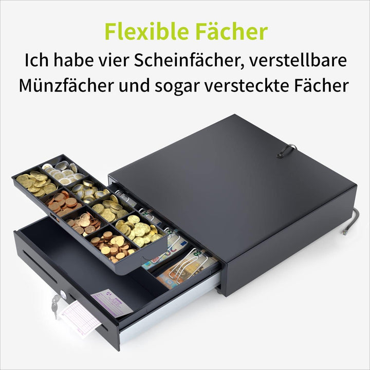 ACROPAQ Kassenschublade - Elektrische Öffnung mit RJ11 Anschluss, Kassenlade 41 x 41 cm, Unterbau ge