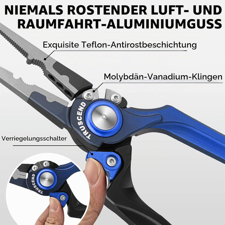 TRUSCEND Salzwasser Angelzange mit Mo-V Klingenschneider, Korrosionsbeständig Teflon Beschichtet Mul