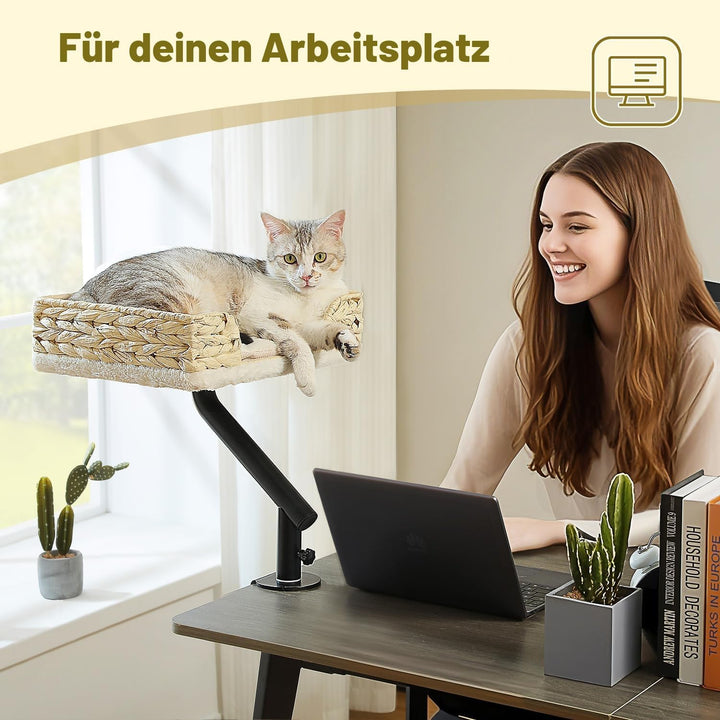 PAWZ Road Katzenbett für Schreibtisch, Katzenkorb, Katzen-Schreibtischbett aus Korbgeflecht, 360° dr