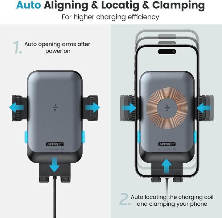 APPS2Car Kabellose Kfz-Ladegerät-Halterung, CD-Slot, automatische Klemmung, 15 W, schnelles Aufladen