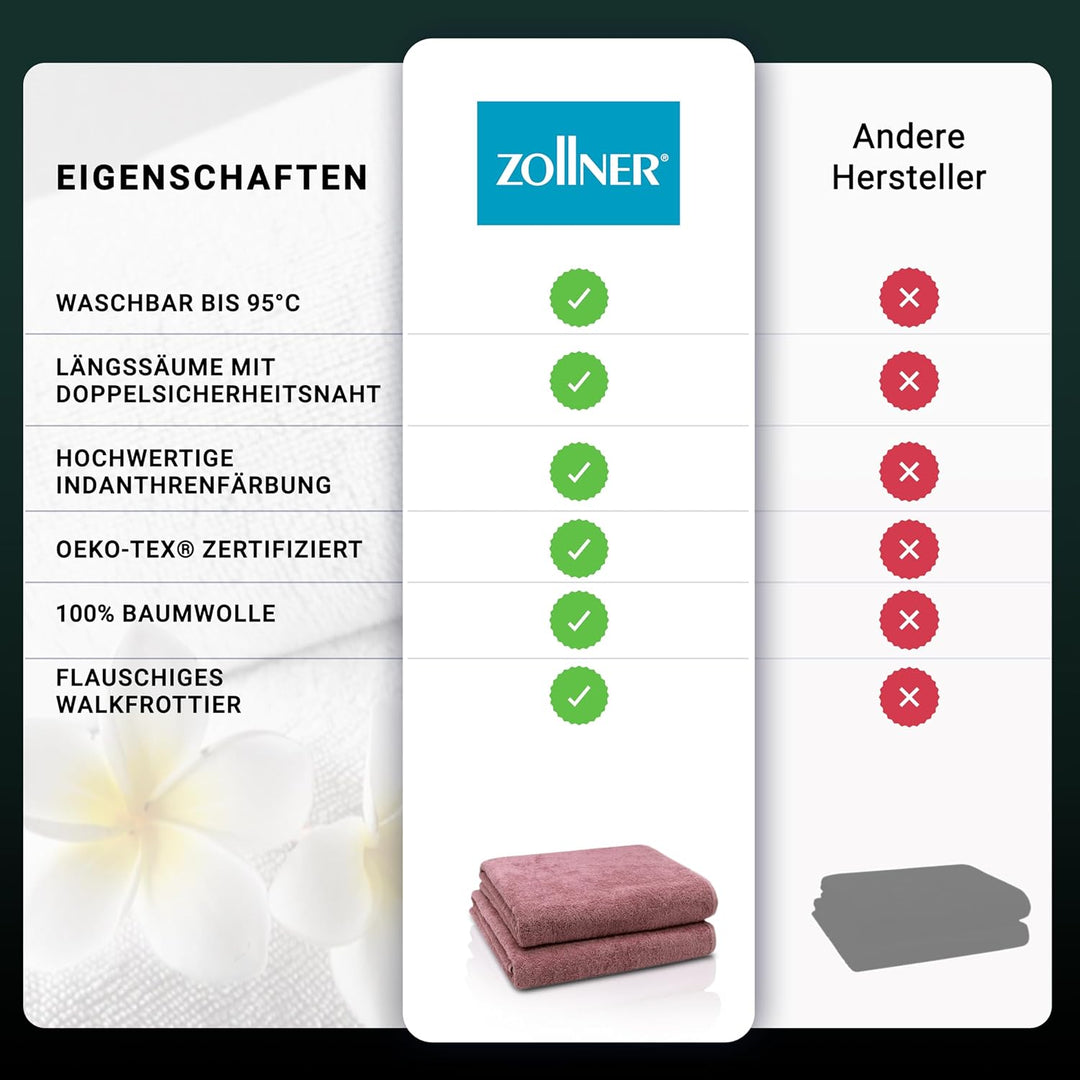 ZOLLNER 2er Set Badetücher - weiche und saugstarke Duschtücher - waschbar bis 95°C - Baumwolle - 100