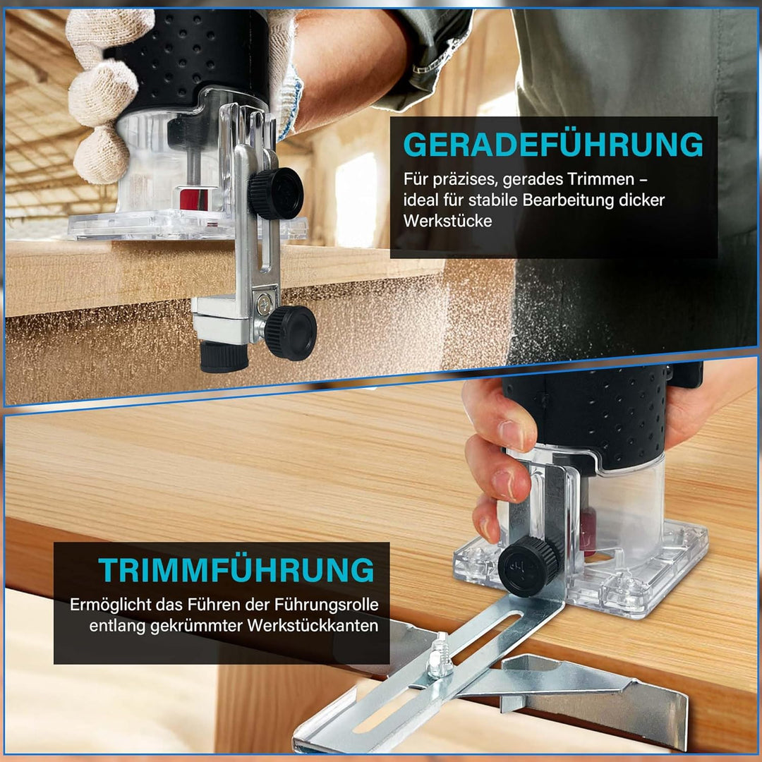 Akku Oberfräse für Makita 18V Akku, 800W Akku-Kantenfräse Set mit 6 Geschwindigkeit, 30000 U/min Bür