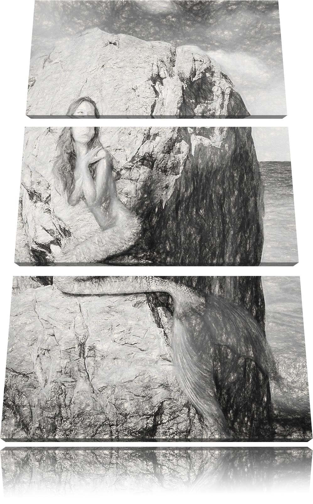 Pixxprint Meerjungfrau hinter Felsen als Leinwandbild/Grösse: 3 Teilig (120x80) cm/Wandbild/Kunstdru