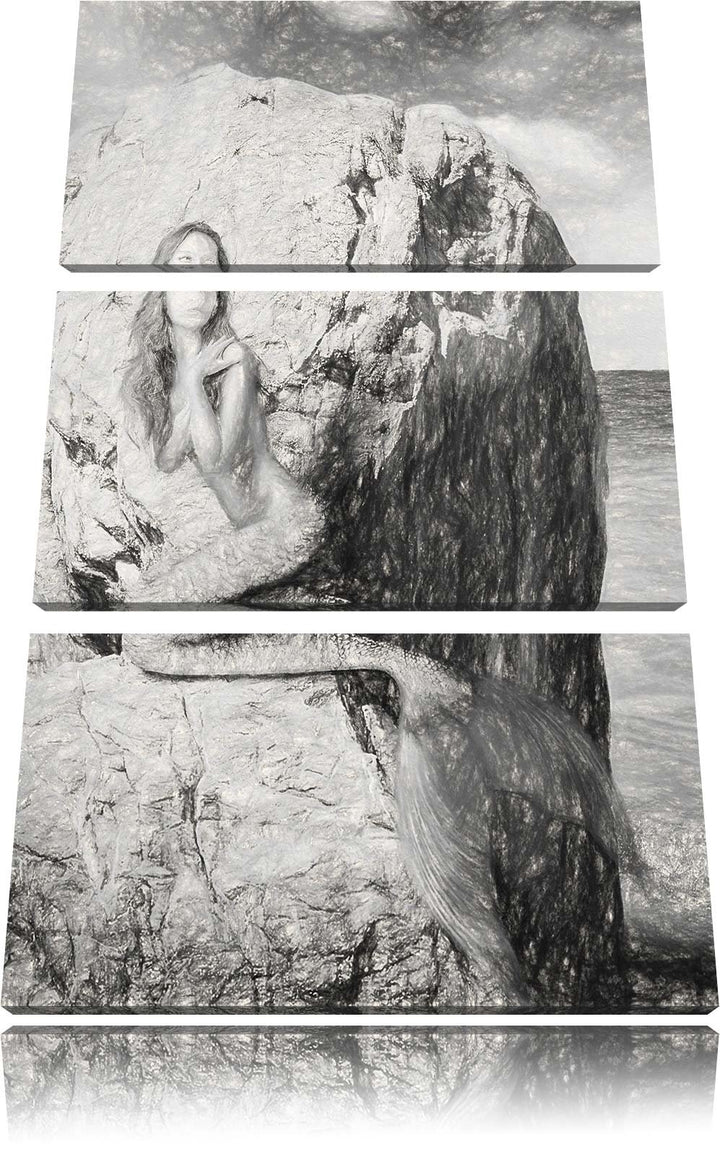 Pixxprint Meerjungfrau hinter Felsen als Leinwandbild/Grösse: 3 Teilig (120x80) cm/Wandbild/Kunstdru