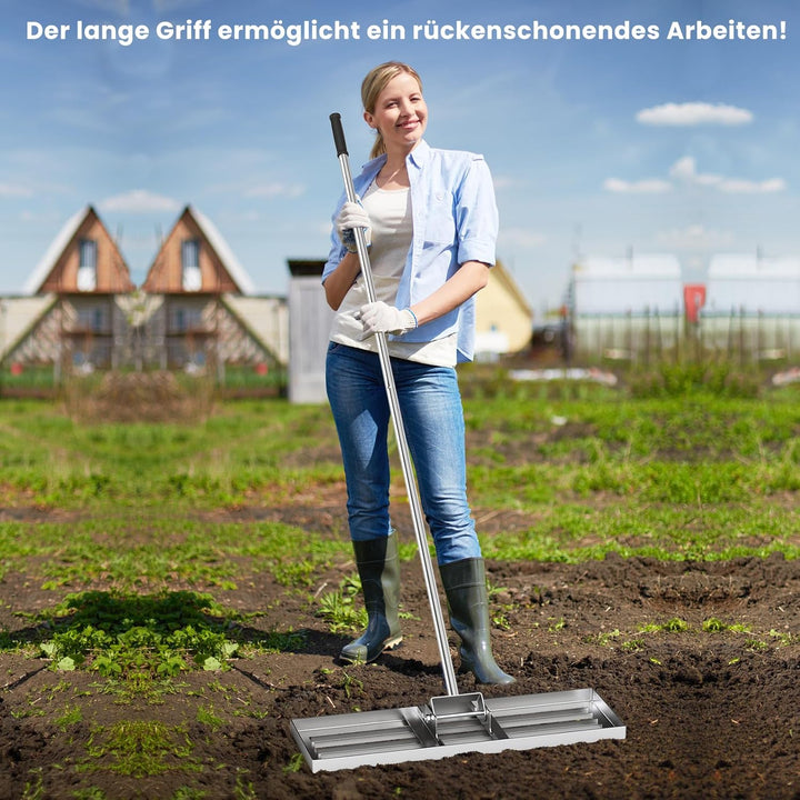 RELAX4LIFE Rasen Nivellierrechen, 75 x 25 cm, Rasenrechen Metall, Rechen Garten mit 170 cm Stiel, Le