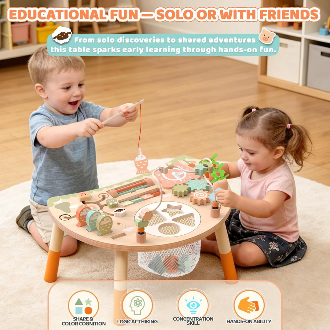 Hewaurorion 9-in-1 Holz-Aktivitätstisch für Kinder, Baby Montessori Spielzeug ab 1 2 3 Jahr, Kinders