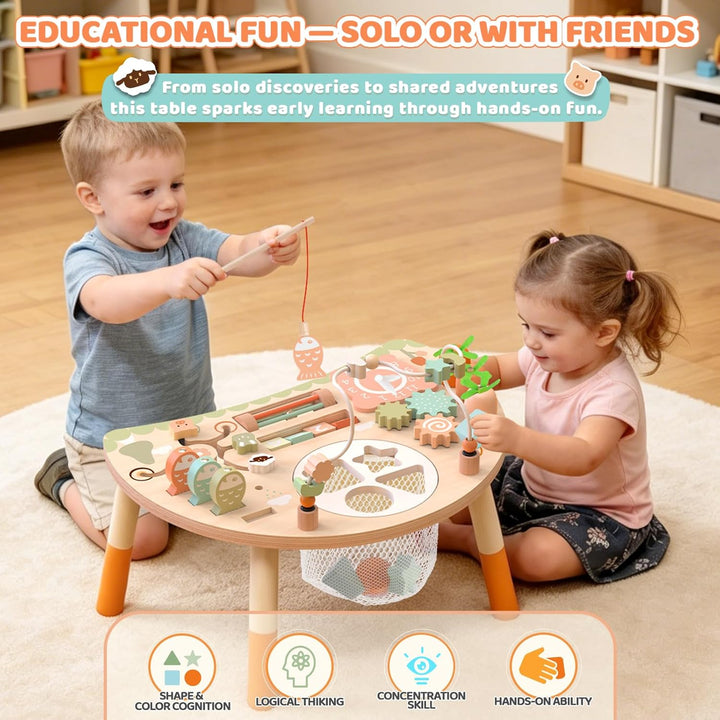 Hewaurorion 9-in-1 Holz-Aktivitätstisch für Kinder, Baby Montessori Spielzeug ab 1 2 3 Jahr, Kinders