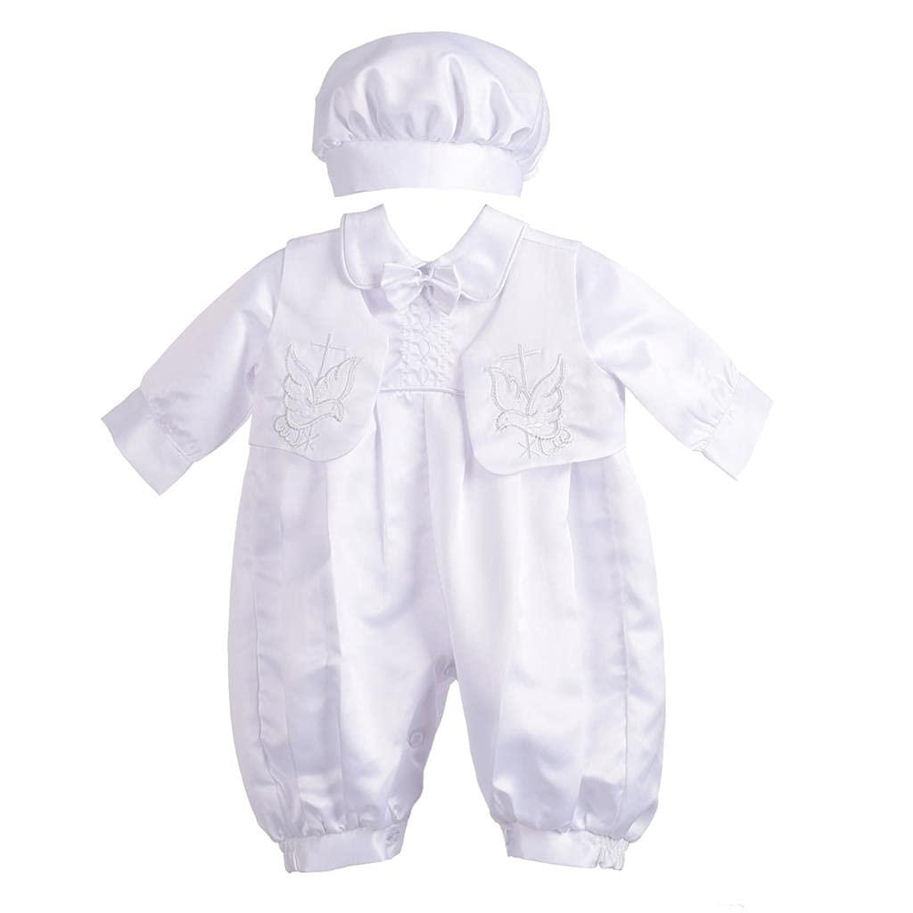 Lito Angels Satin Taufkleidung Taufanzug mit Hut für Baby Junge, Taufe Strampler Body Weiss Anzug, G