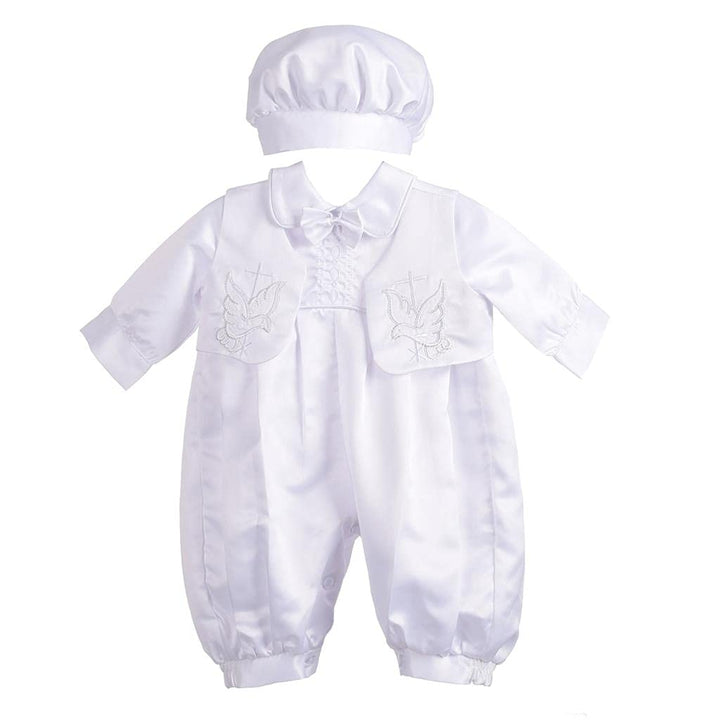 Lito Angels Satin Taufkleidung Taufanzug mit Hut für Baby Junge, Taufe Strampler Body Weiss Anzug, G