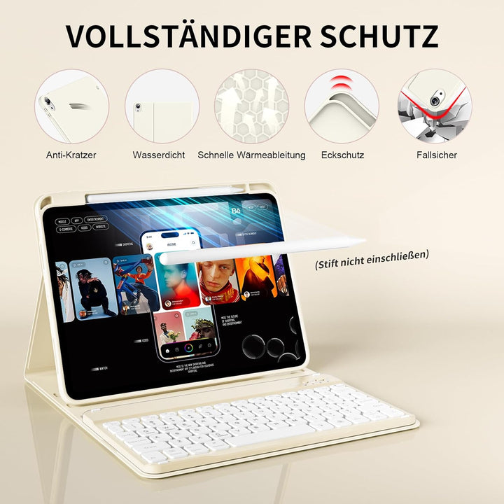 Hülle mit Tastatur für iPad A16 11/10 Generation (2025/2022, 11/10.9 Zoll) mit Stifthalter, Magnetis
