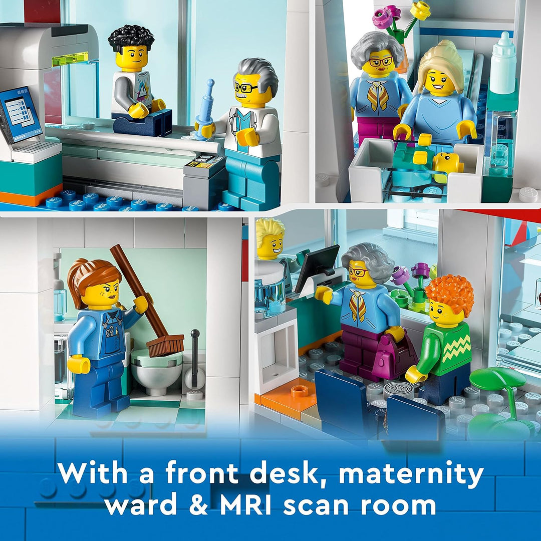 LEGO 60330 City Krankenhaus mit Krankenwagen, Rettungshubschrauber und 12 Mini-Figuren für Jungen un