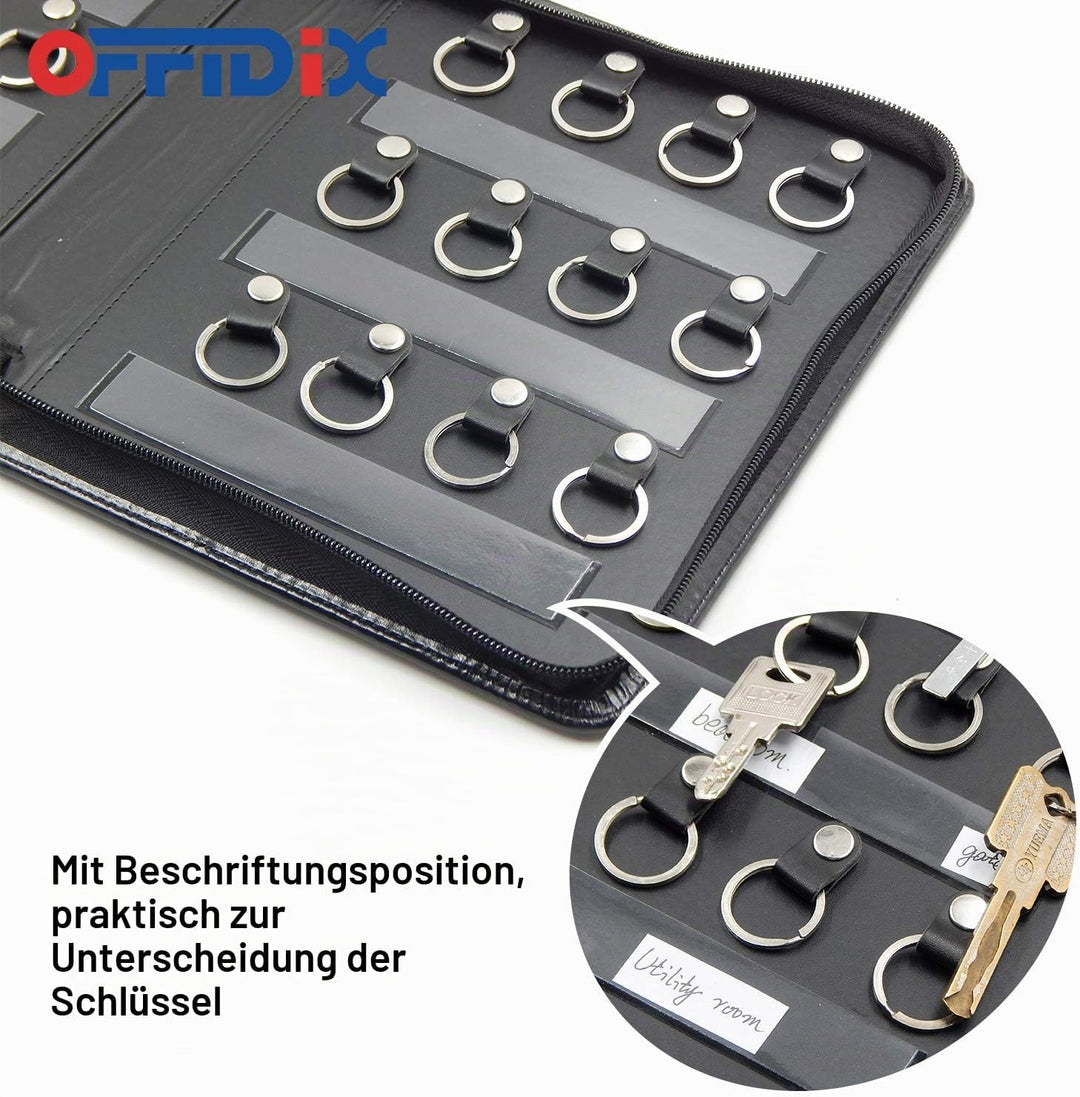 OFFIDIX Tragbares Schlüsseletui mit Reissverschluss, Leder-Schlüssel-Organizer, tragbarer Manager un