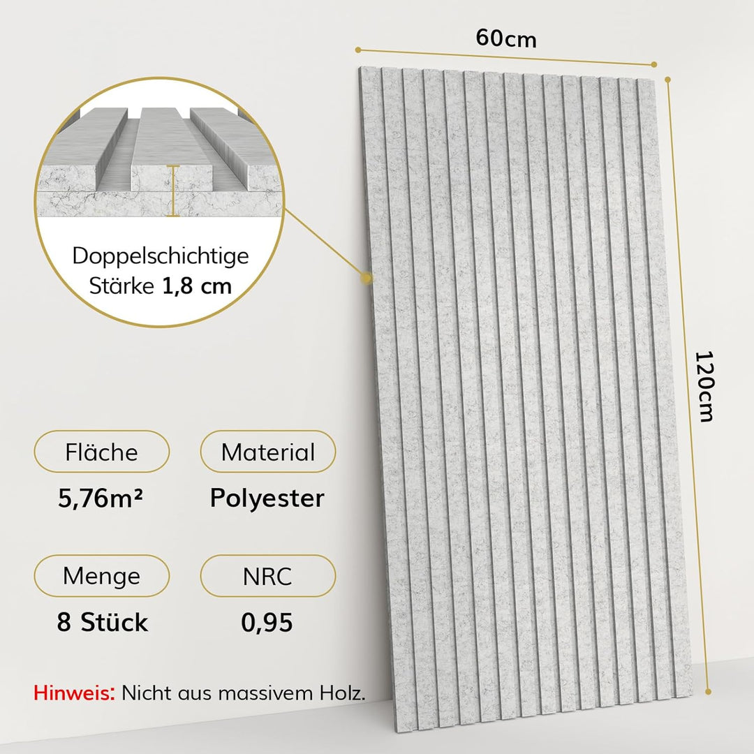 8 Pack Akustikpaneele Selbstklebend, TONOR 120x60x1.8cm grosse Schalldämmung Akustikplatten Schallsc