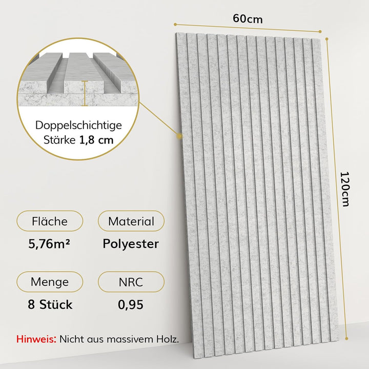 8 Pack Akustikpaneele Selbstklebend, TONOR 120x60x1.8cm grosse Schalldämmung Akustikplatten Schallsc