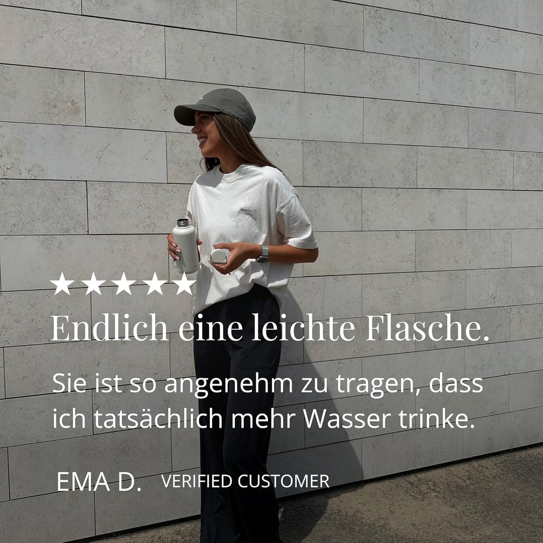 EQUA Timeless Trinkflasche, Edelstahl, 1000ml, BPA-frei, auslaufsicher, haltbar, multifunktional, du