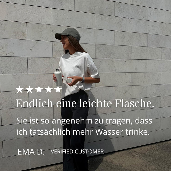 EQUA Timeless Trinkflasche, Edelstahl, 1000ml, BPA-frei, auslaufsicher, haltbar, multifunktional, du
