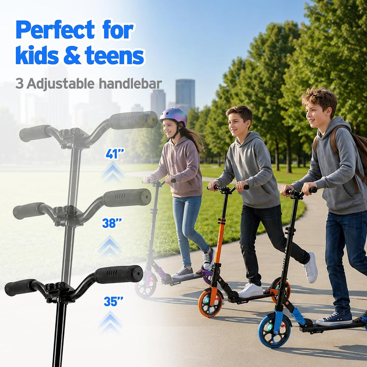 TENBOOM Kinderroller mit Doppelstossdämpfersystem | Höhenverstellbarer Lenker | Neue grosse LED-Blin