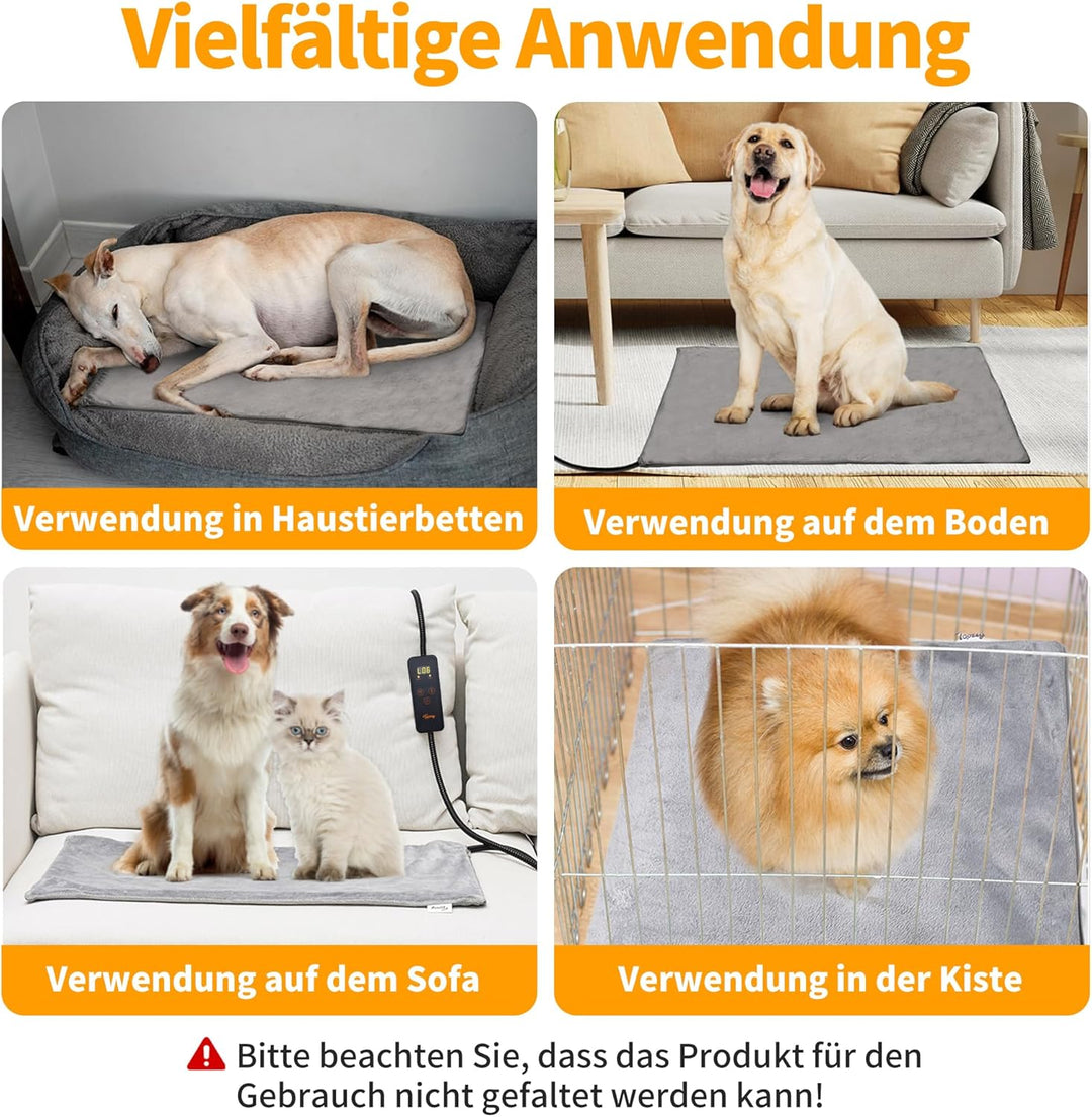 Toozey Katzen & Hund Heizmatte Innen 70 * 40cm, Timing & Temperatur Einstellbar Sicher Elektrisch Ha