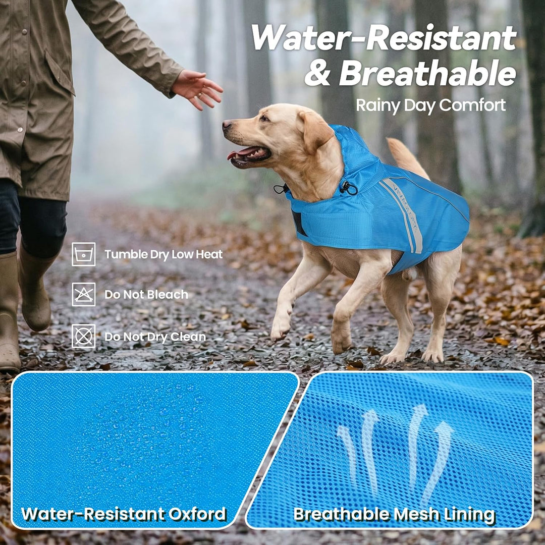 VIVAGLORY Hunderegenmantel für grosse Hunde, leicht an- und ausziehbare Regenbekleidung, reflektiere