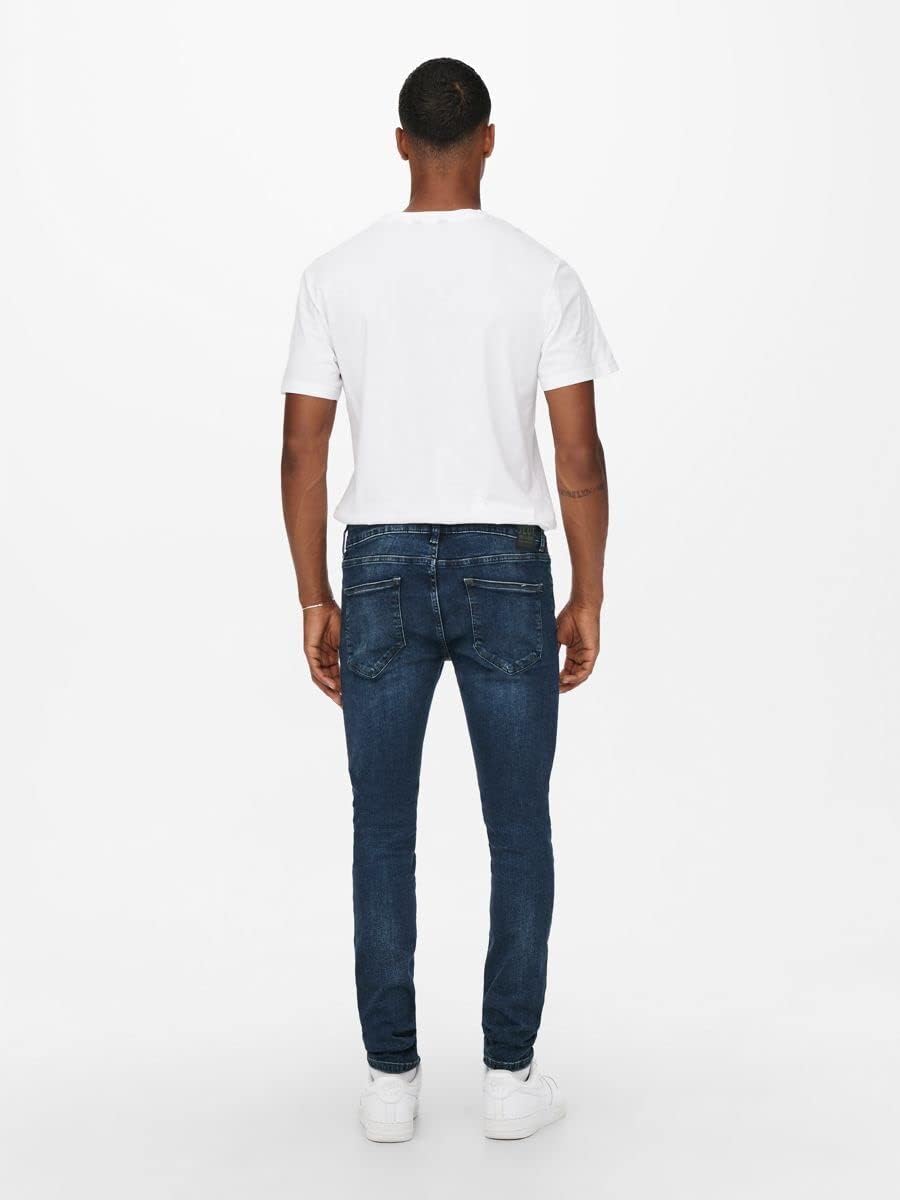 ONLY & SONS Male Skinny Jeans Skinny Fit Mittlere Taille Jeans 29 Blue Denim, 29 Blue Denim