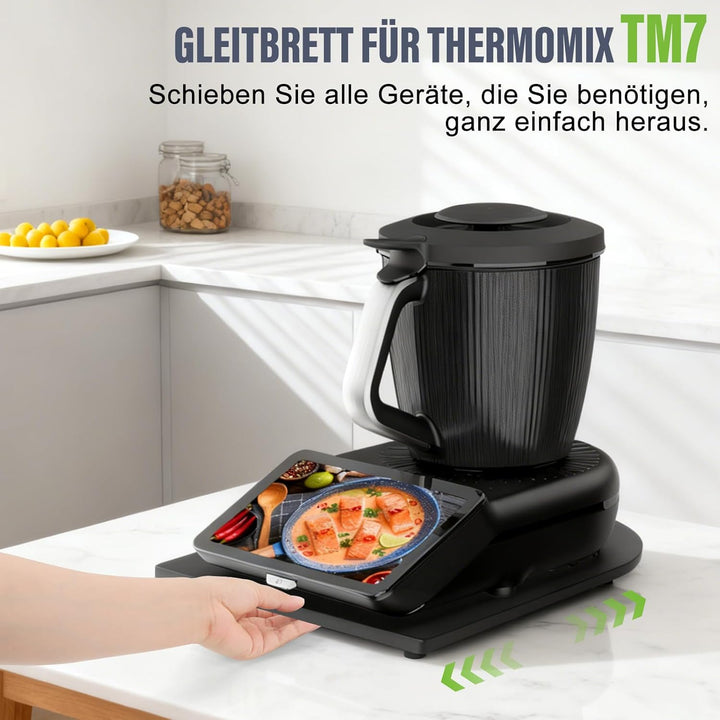 Gleitbrett für Thermomix TM7,Brett für Thermomix mit 360° Rollen Vertiefungen, Bambus Rollbrett Slid