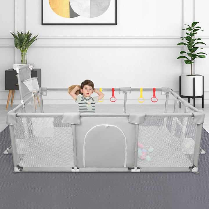 Laufstall für Wohnung, Babybox mit 4 Saugnäpfen an der Unterseite und Reissverschlusstür, Spielbox m