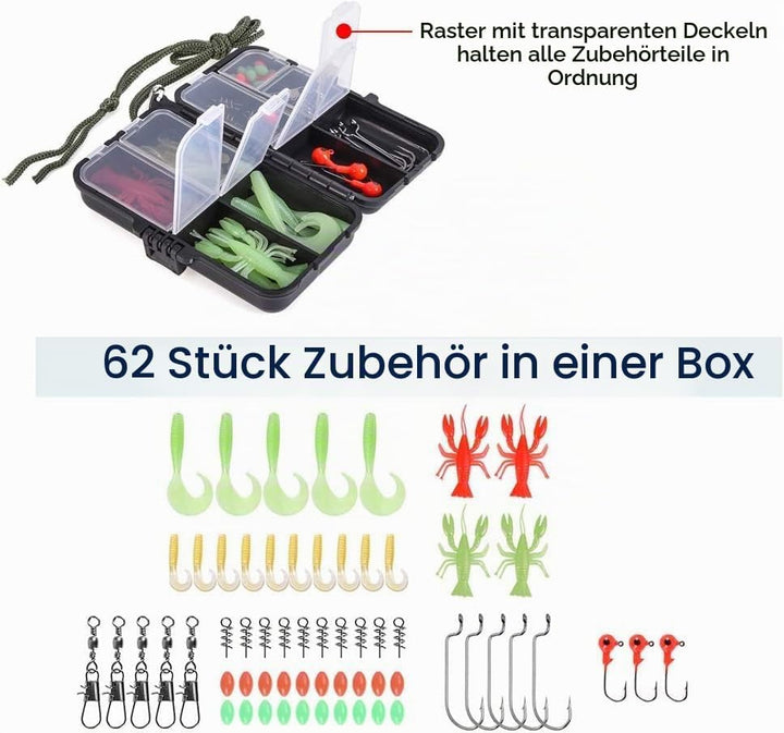 Lixada Angelrute Rolle Combo Komplettes Set 1,3 m/1,5 m Teleskop-Angelrute Spinnrolle Set mit Haken