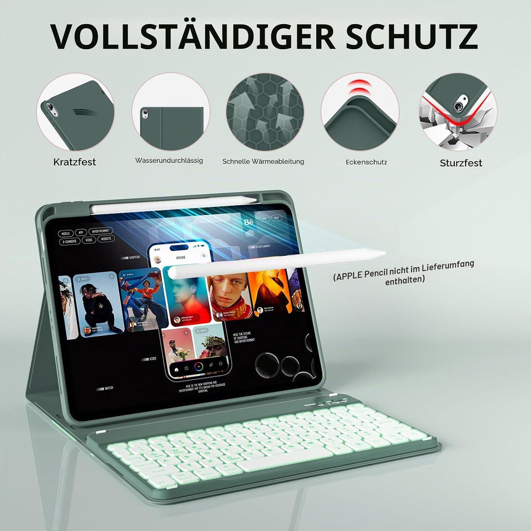 Hülle mit Tastatur für iPad 11 Generation A16/10 Generation (11/10.9 Zoll, 2025/2022), 7-farbige Bel