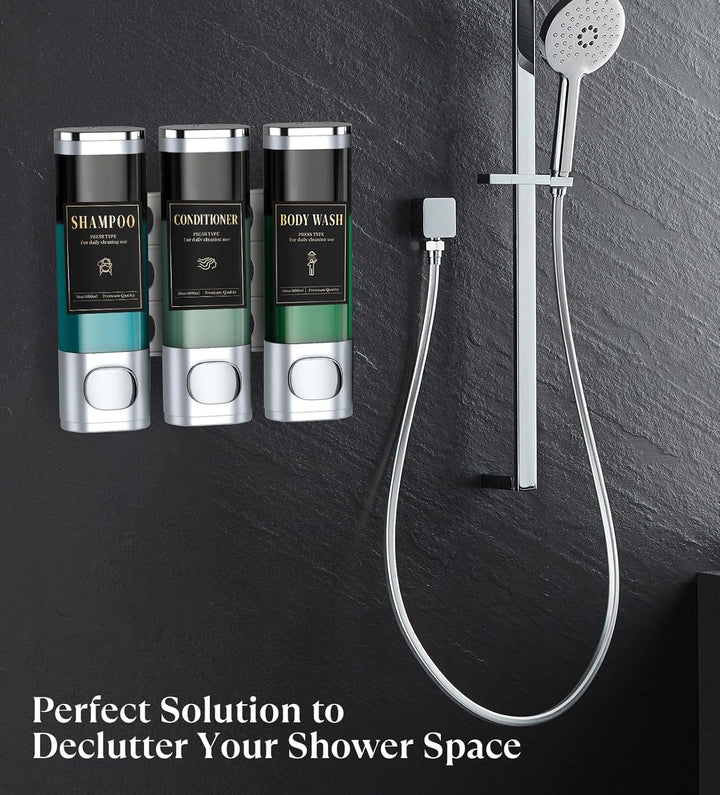 Luxspire Shampoo- und Conditioner-Spender, bohrerloser Wand-Duschseifenspender mit 3 Kammern und was