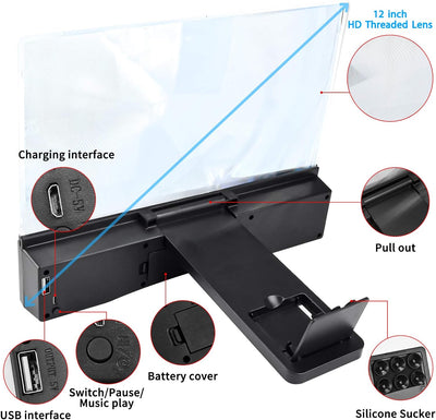 Newseego 12" Phone Screen Magnifier with Bluetooth Speaker,HD Anti-Blu-Ray Handy Bildschir Lupe mit