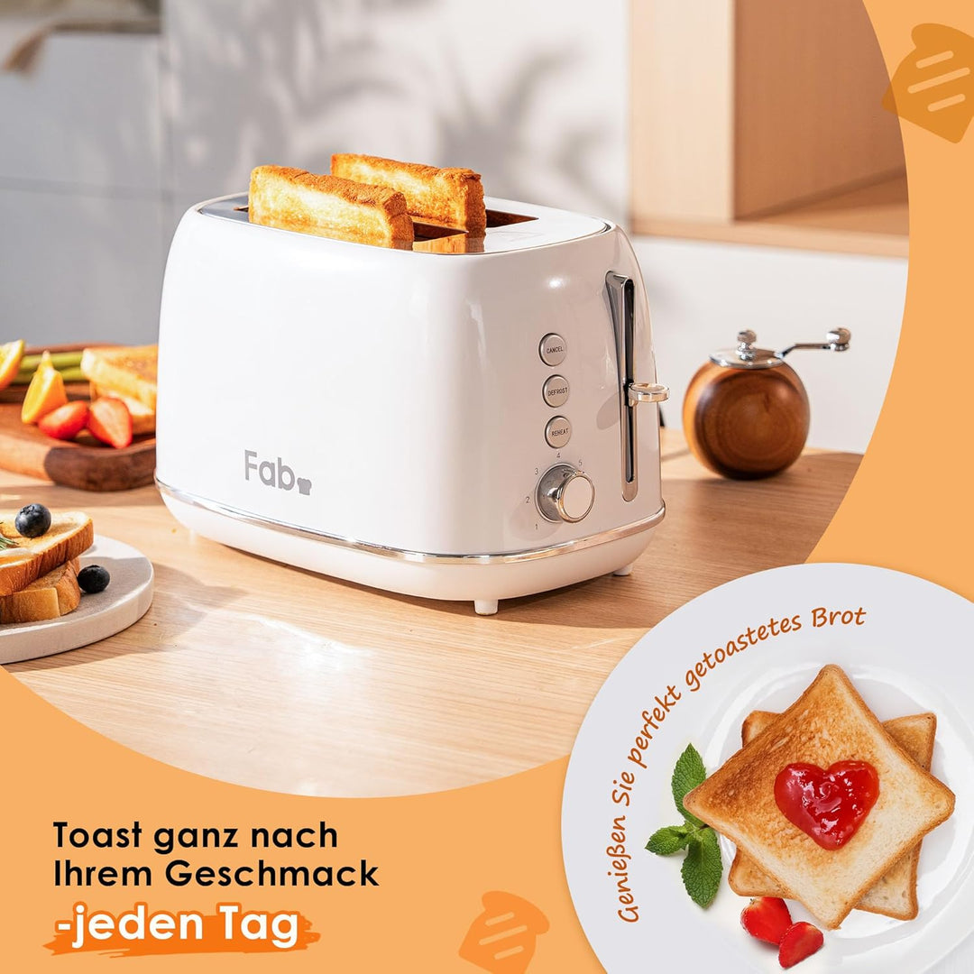 Fab by Kitchen in the box Toaster 2 Scheiben, Retro Toaster aus Edelstahl mit breiten Schlitzen und