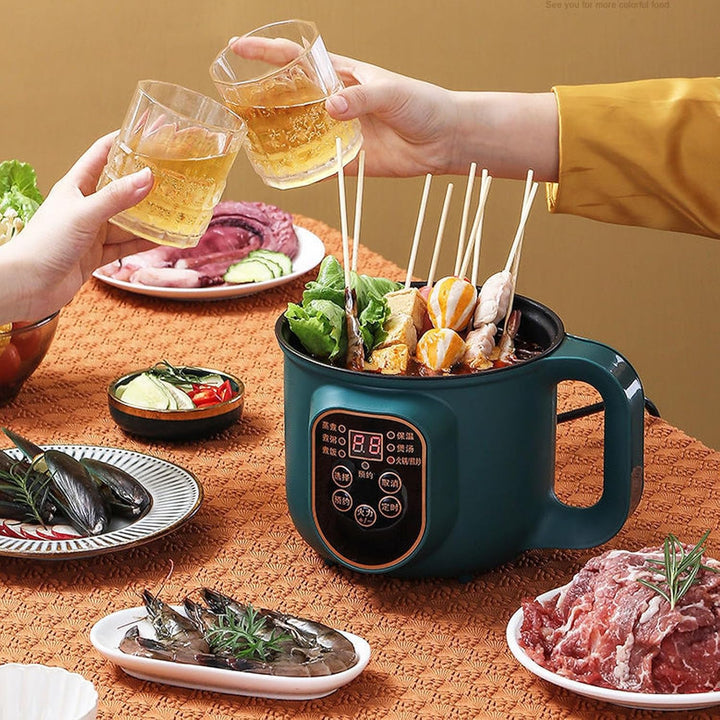Elektrischer Hot Pot, Tragbarer Kochtopf 1,8 L, 600 W, Nudel-Ramen-Topf mit Timer-Funktion für Zuhau