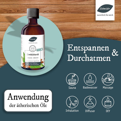 Saunabedarf Schneider Zimtblätteröl – ätherische Ölmischung naturrein – 100 ml Inhalt – wohltuender