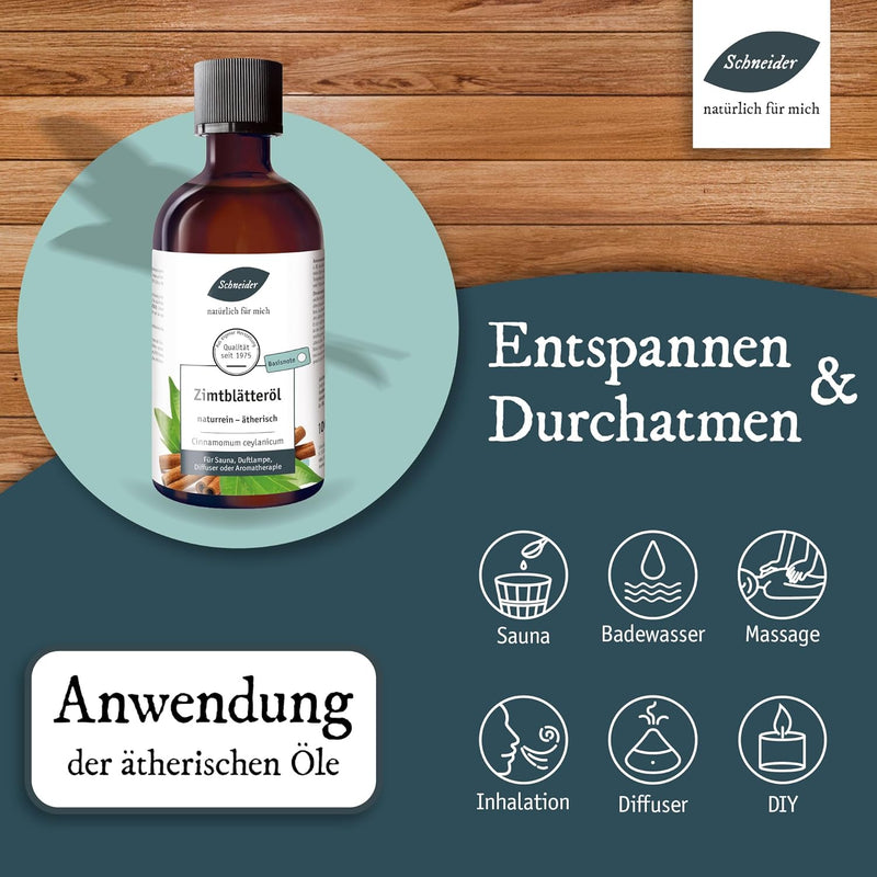 Saunabedarf Schneider Zimtblätteröl – ätherische Ölmischung naturrein – 100 ml Inhalt – wohltuender