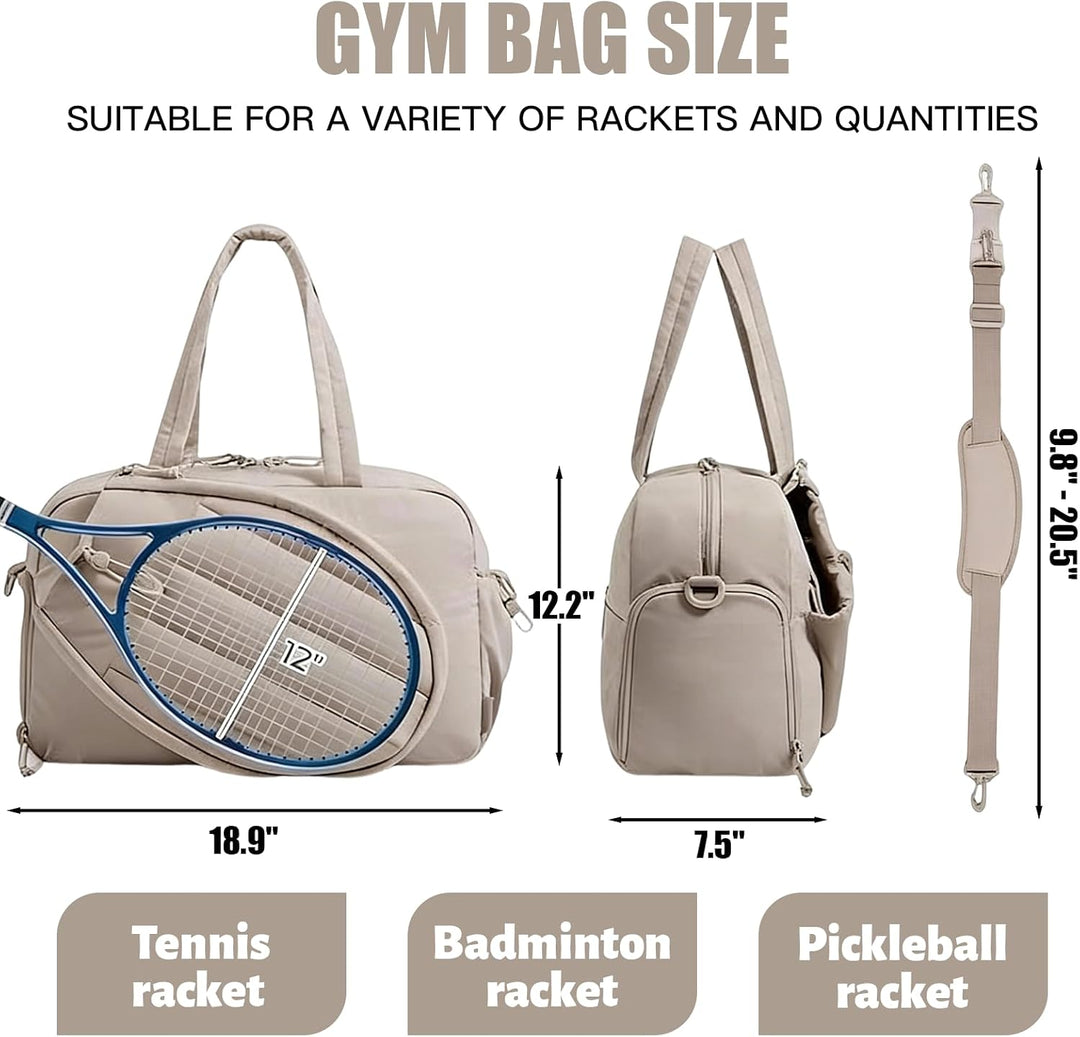Badminton Tasche Damen 48×19×31 cm, Puffer Sporttasche Gross, Tennistasche mit Schlägerfach, Reiseta