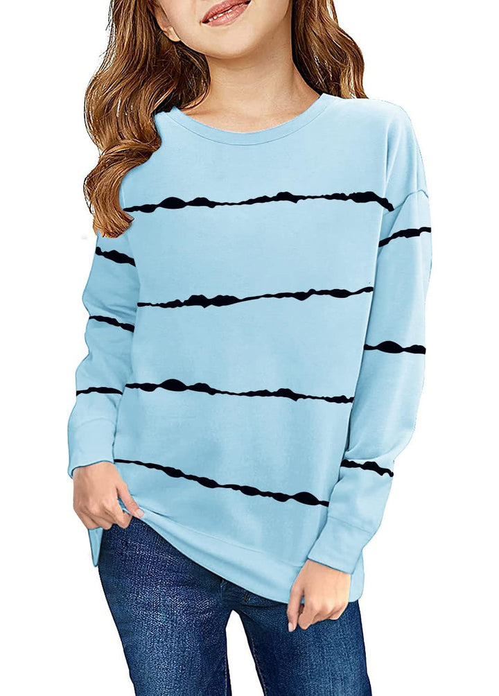 Haloumoning Sweatshirt Mädchen Streifen Rundhalsausschnitt Kinder Pullover Casual Langarm Tops 10-12