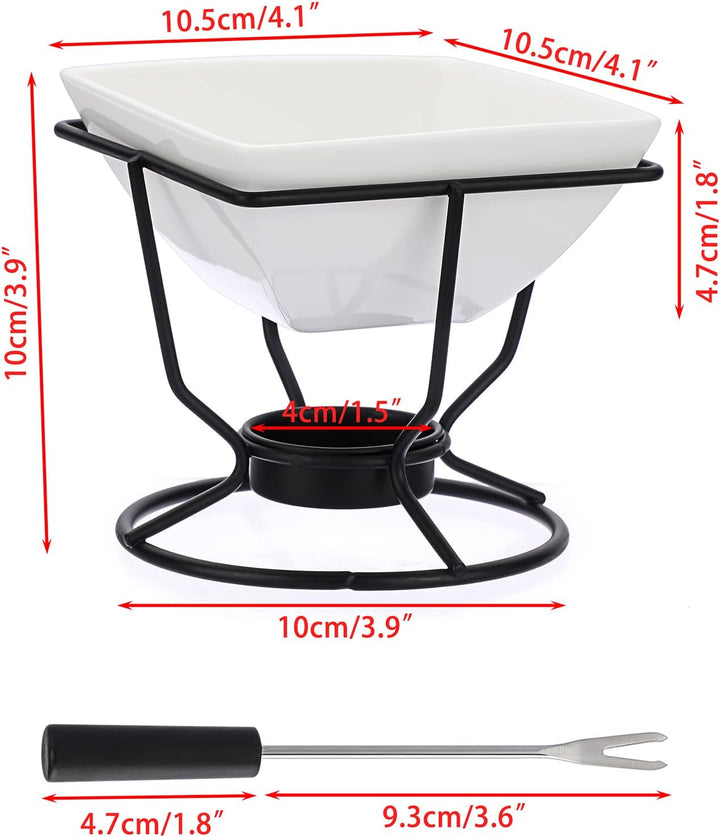TOLIDA Schokofondue-Set Weisser Quadratischer Schokoladenschmelztopf mit Schwarze Eisen Stehen Käsef
