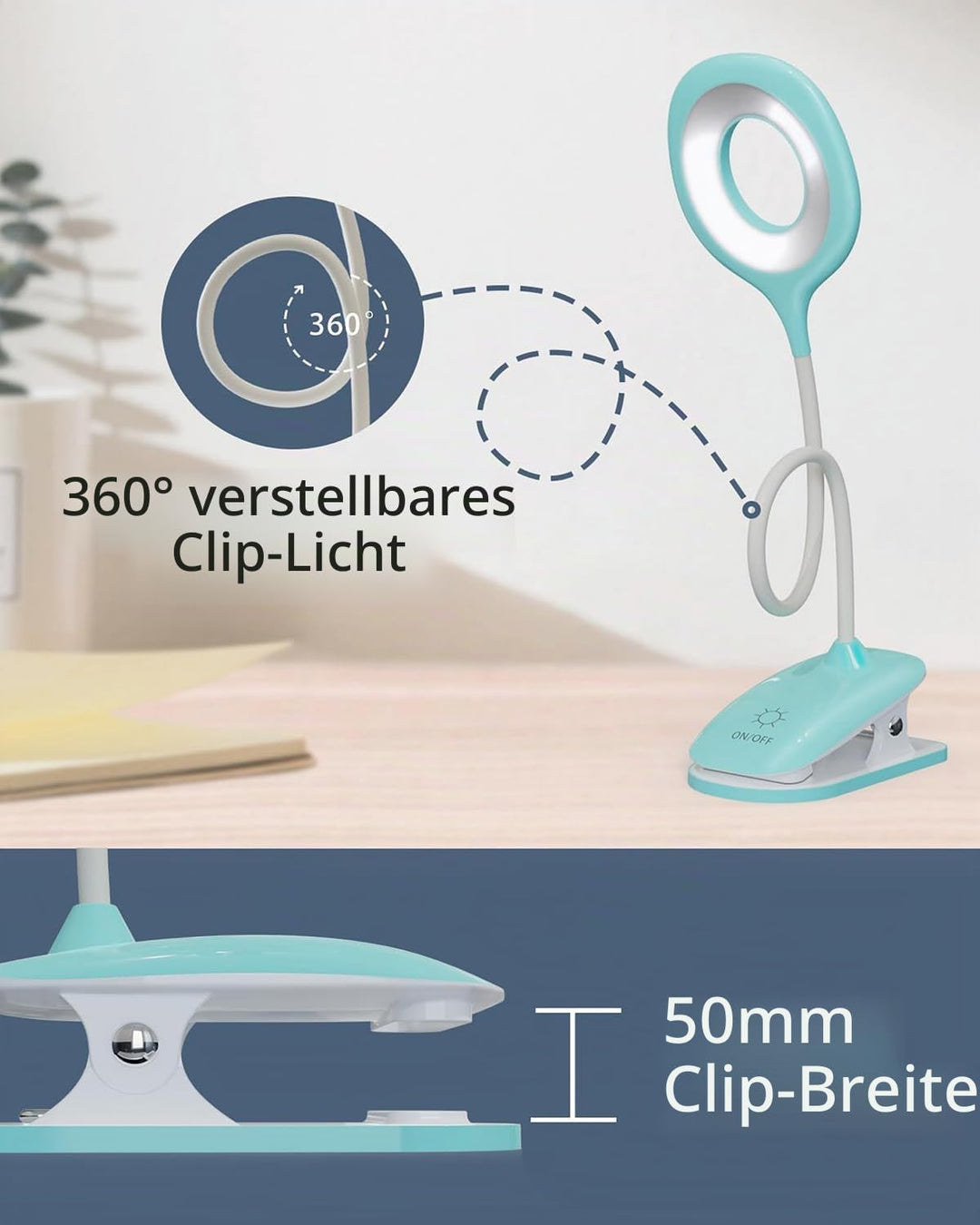 Klemmlampe Bett, LED Leselampe Bett Touch Dimmbar 3 Farben Bettlampe Klemmleuchte Augenschutz Schwan