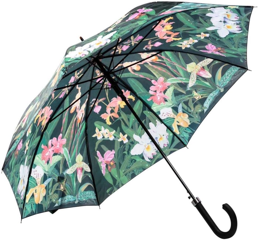 LUCKYWEATHER Regenschirm Stockschirm Damen Motiv Orchidee Auf-Automatik I Stockregenschirm gross und