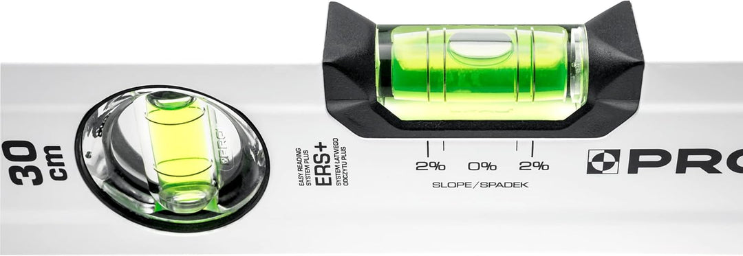 PRO600 Wasserwaage 30cm mit 2% Gefälle - Ergonomischen Profil und ERS+ (Easy Reading System) Präzise