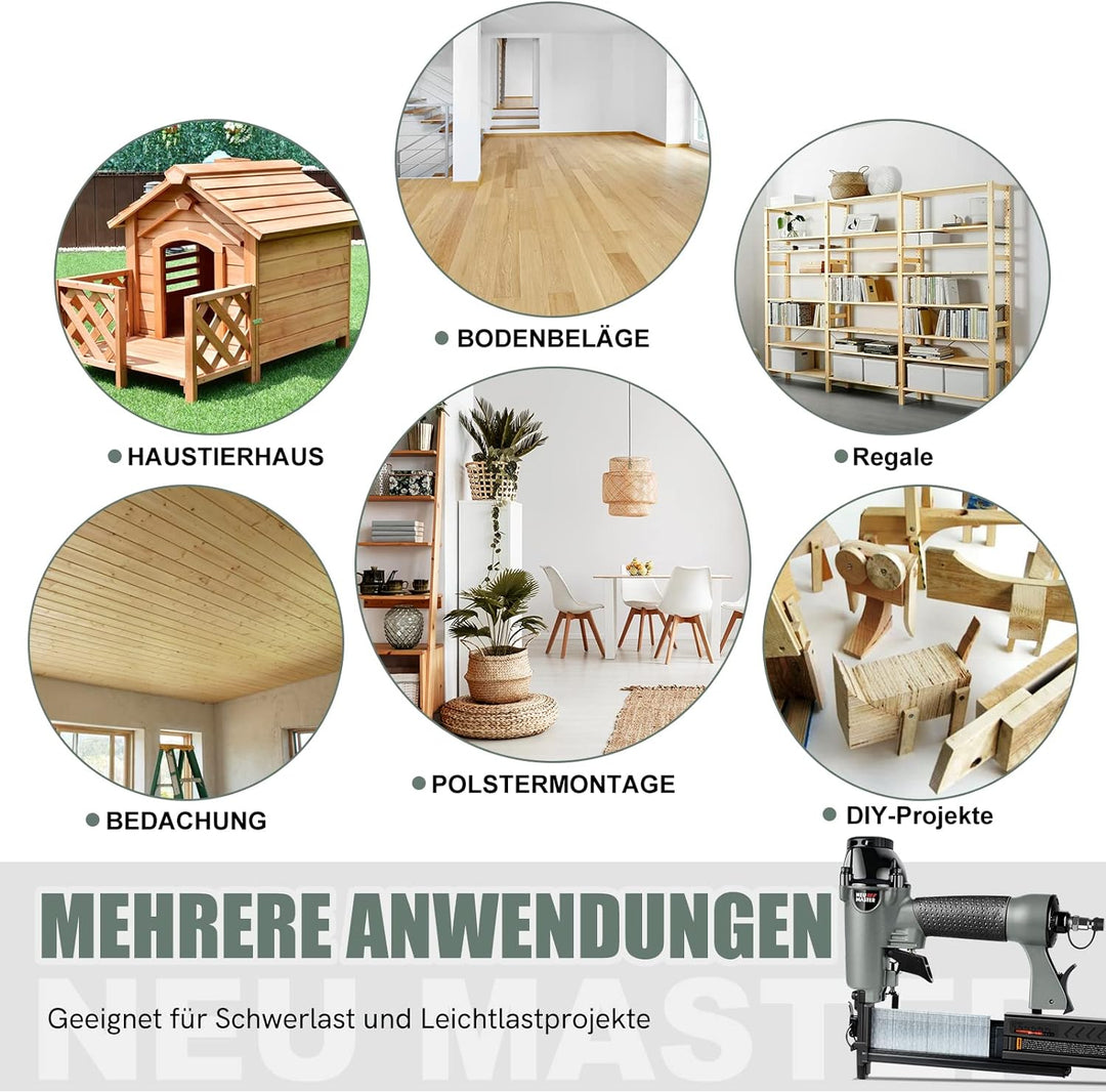 NEU MASTER Druckluftnagler, 2 in1 Drucklufttacker mit Transportkoffer inkl. 800 Nägel und 200 Klamme