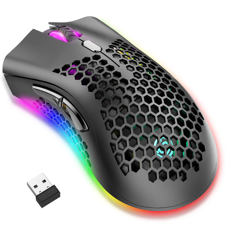 JYCSTE Kabellose leichte Gaming-Maus, ultraleichte Wabenmäuse mit RGB-Hintergrundbeleuchtung, 7 Tast