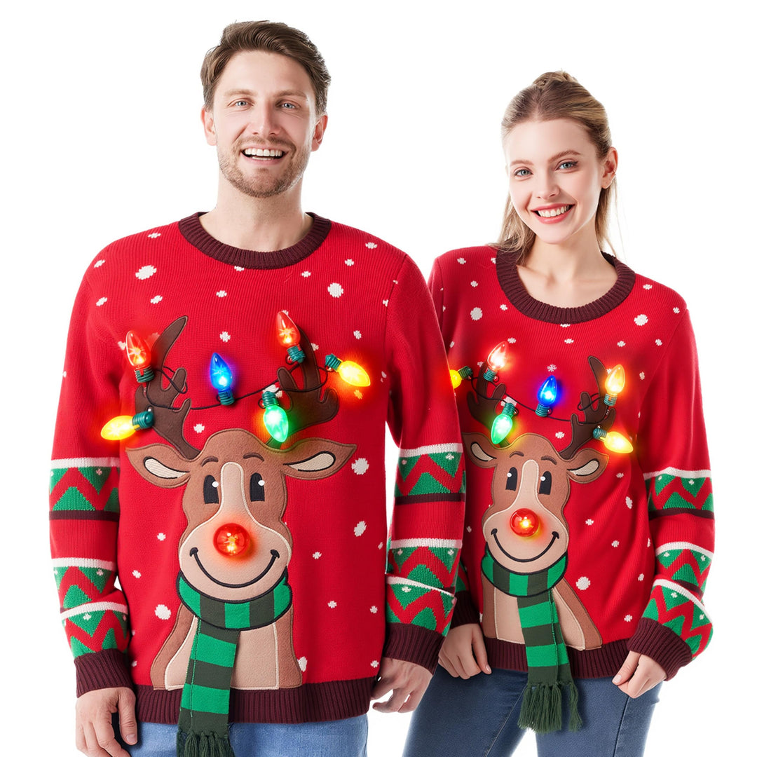 JOYIN Damen LED Beleuchtete Rentier Hässliche Weihnachtspullover Damen mit Integrierten Leuchtmittel