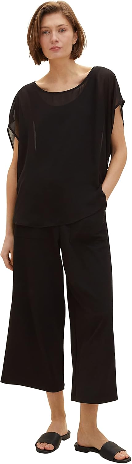TOM TAILOR Damen T-Shirt mit Überwurf XXS 14482 - Deep Black, XXS 14482 - Deep Black